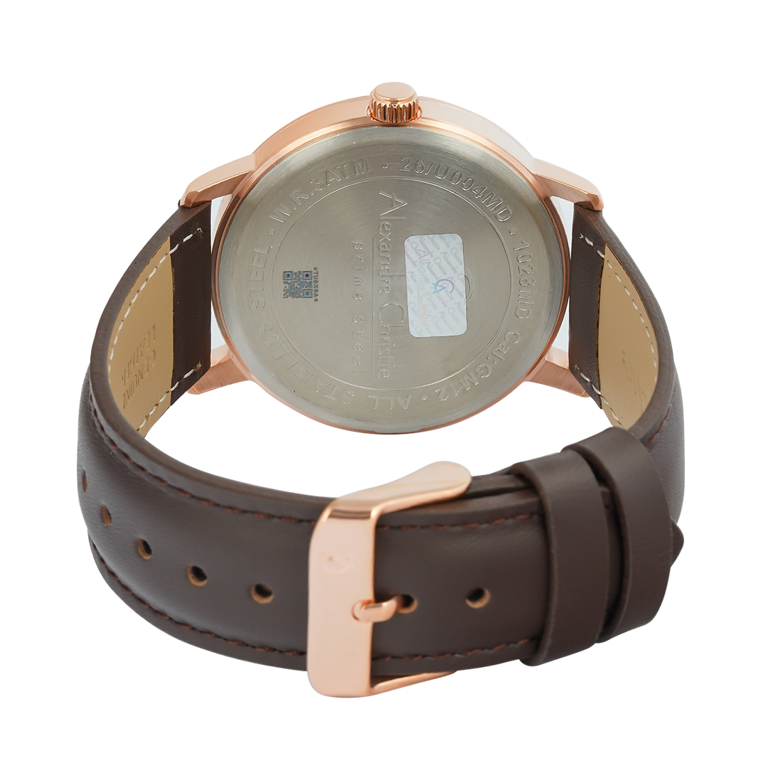 Jam Tangan Alexandre Christie Primo Steel AC 1028 MDLRGBABO Men Black Dial Brown Leather Strap