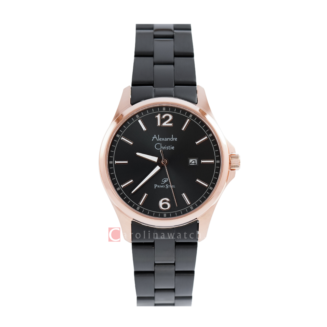 Jam Tangan Alexandre Christie Primo Steel AC 1029 LDBBRBA Women Black Dial Black Stainless Steel Strap