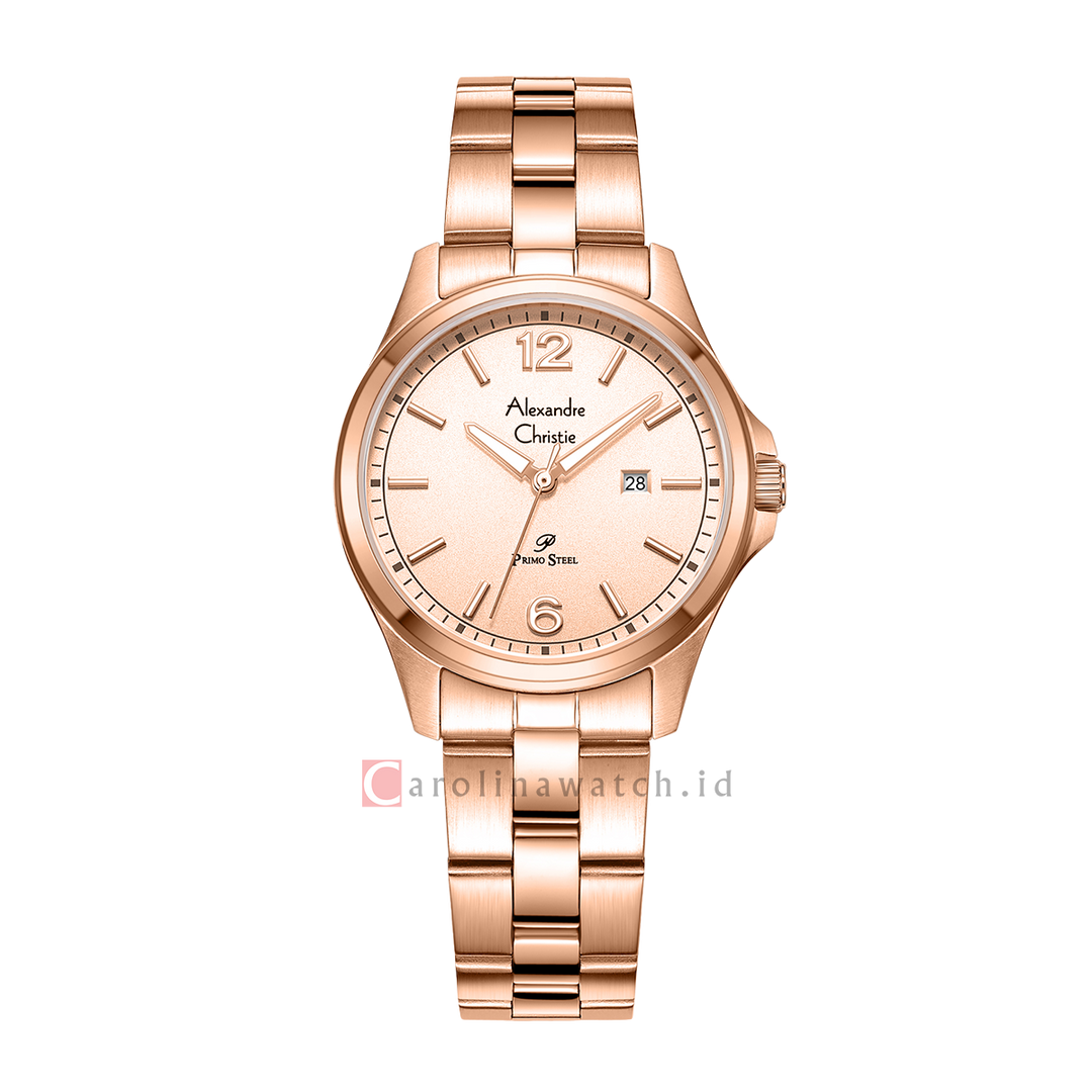 Jam Tangan Alexandre Christie Primo Steel AC 1029 LDBRGLN Women Rose Gold Dial Rose Gold Stainless Steel Strap