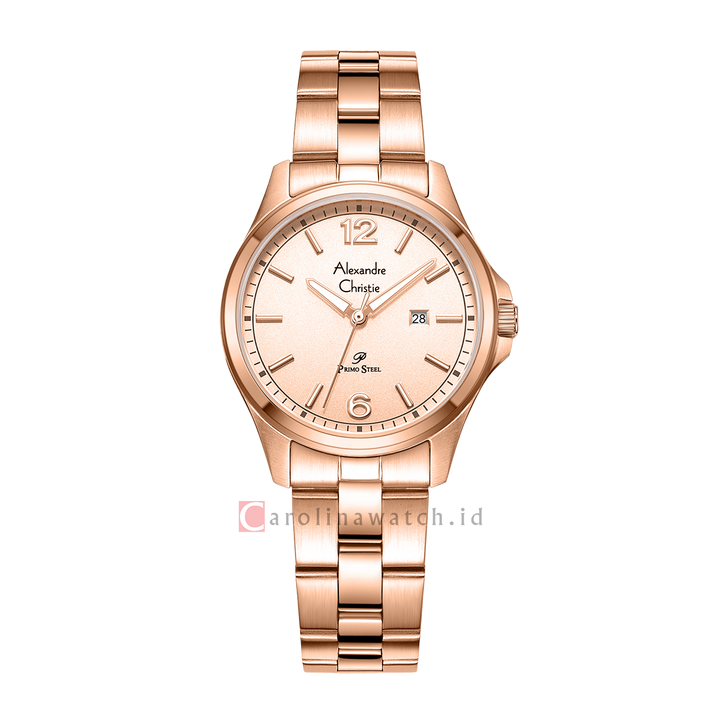 Jam Tangan Alexandre Christie Primo Steel AC 1029 LDBRGLN Women Rose Gold Dial Rose Gold Stainless Steel Strap