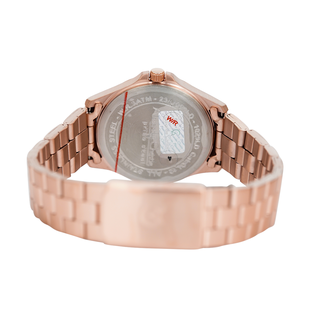 Jam Tangan Alexandre Christie Primo Steel AC 1029 LDBRGLN Women Rose Gold Dial Rose Gold Stainless Steel Strap