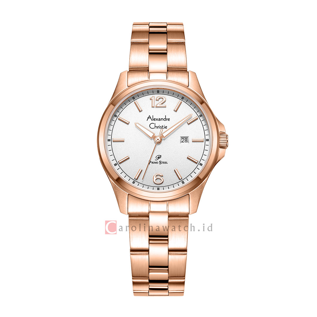 Jam Tangan Alexandre Christie Primo Steel AC 1029 LDBRGSL Women Silver Dial Rose Gold Stainless Steel Strap