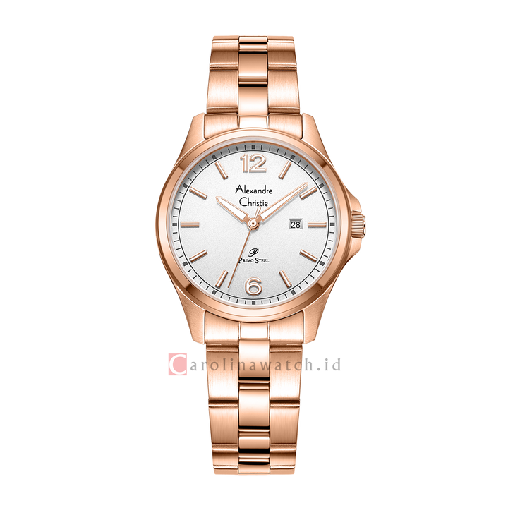 Jam Tangan Alexandre Christie Primo Steel AC 1029 LDBRGSL Women Silver Dial Rose Gold Stainless Steel Strap