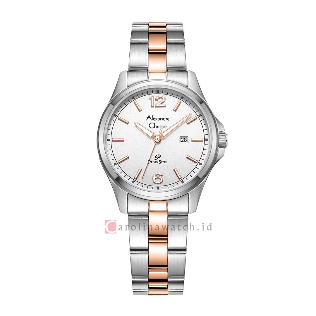 Jam Tangan Alexandre Christie Primo Steel AC 1029 LDBTRSL Women Silver Dial Dual Tone Stainless Steel Strap