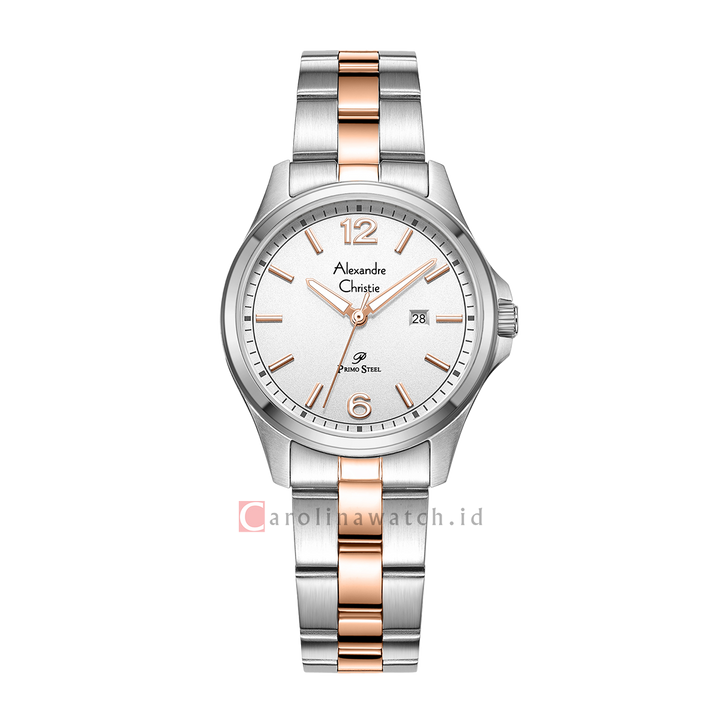 Jam Tangan Alexandre Christie Primo Steel AC 1029 LDBTRSL Women Silver Dial Dual Tone Stainless Steel Strap