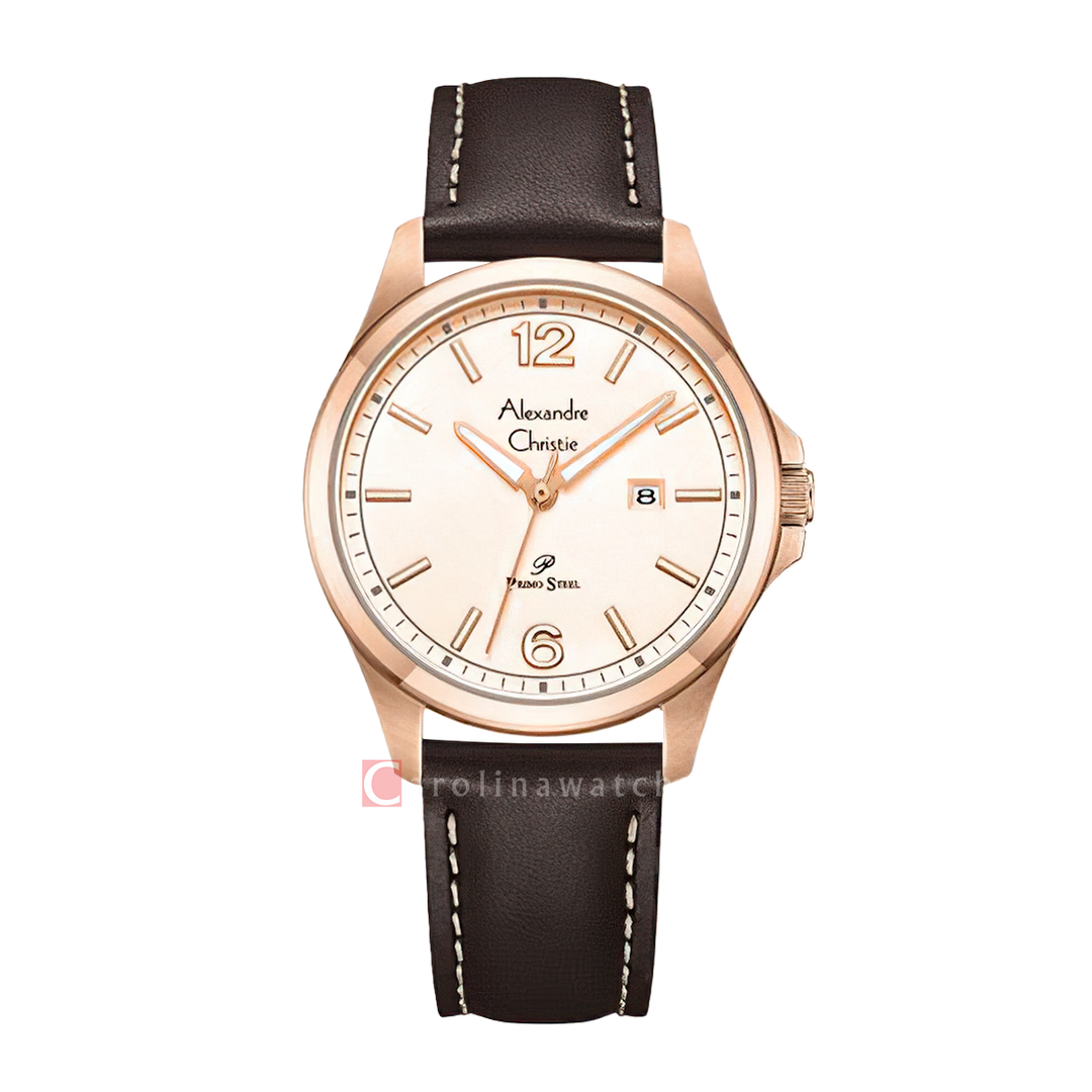 Jam Tangan Alexandre Christie Primo Steel AC 1029 LDLRGLN Women Light Gold Dial Brown Leather Strap