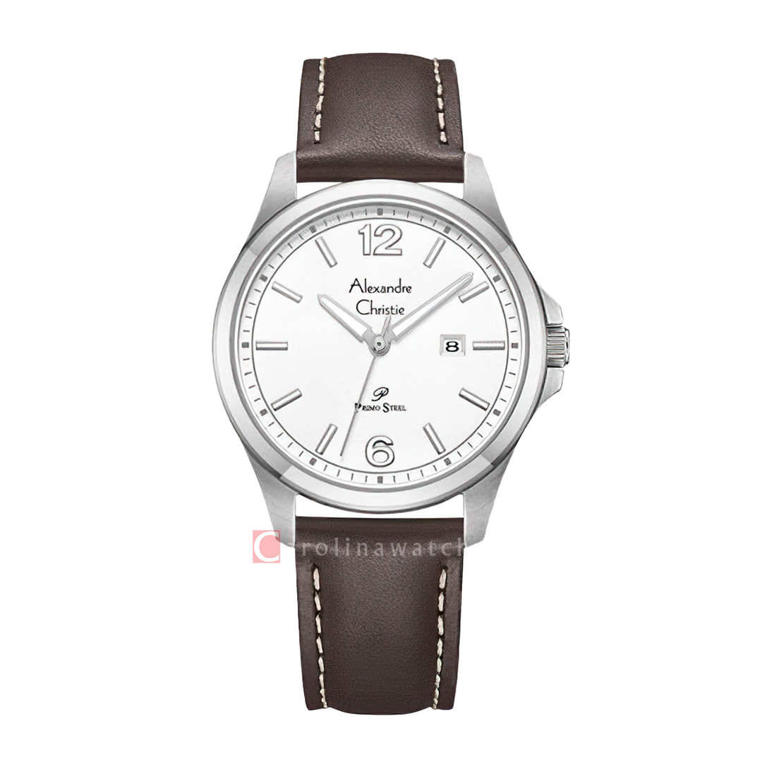 Jam Tangan Alexandre Christie Primo Steel AC 1029 LDLSSSLBO White Dial Brown Leather Strap