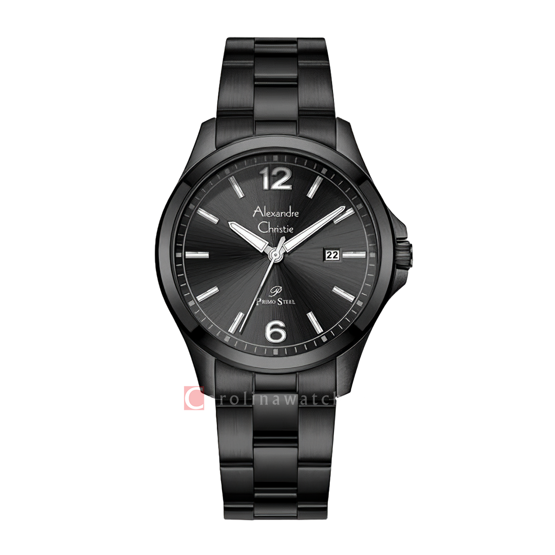 Jam Tangan Alexandre Christie Primo Steel AC 1029 MDBIPBA Men Black Dial Black Stainless Steel Strap