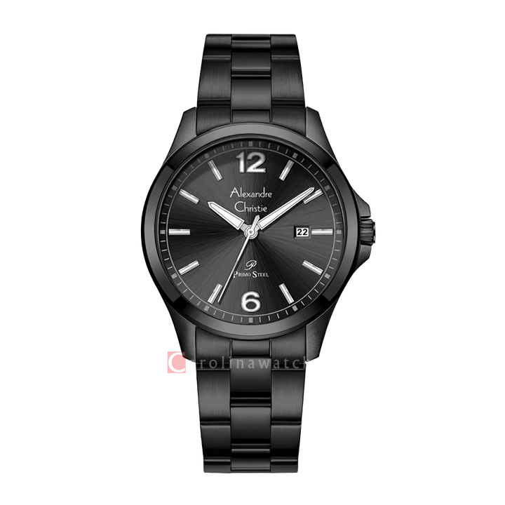 Jam Tangan Alexandre Christie Primo Steel AC 1029 MDBIPBA Men Black Dial Black Stainless Steel Strap