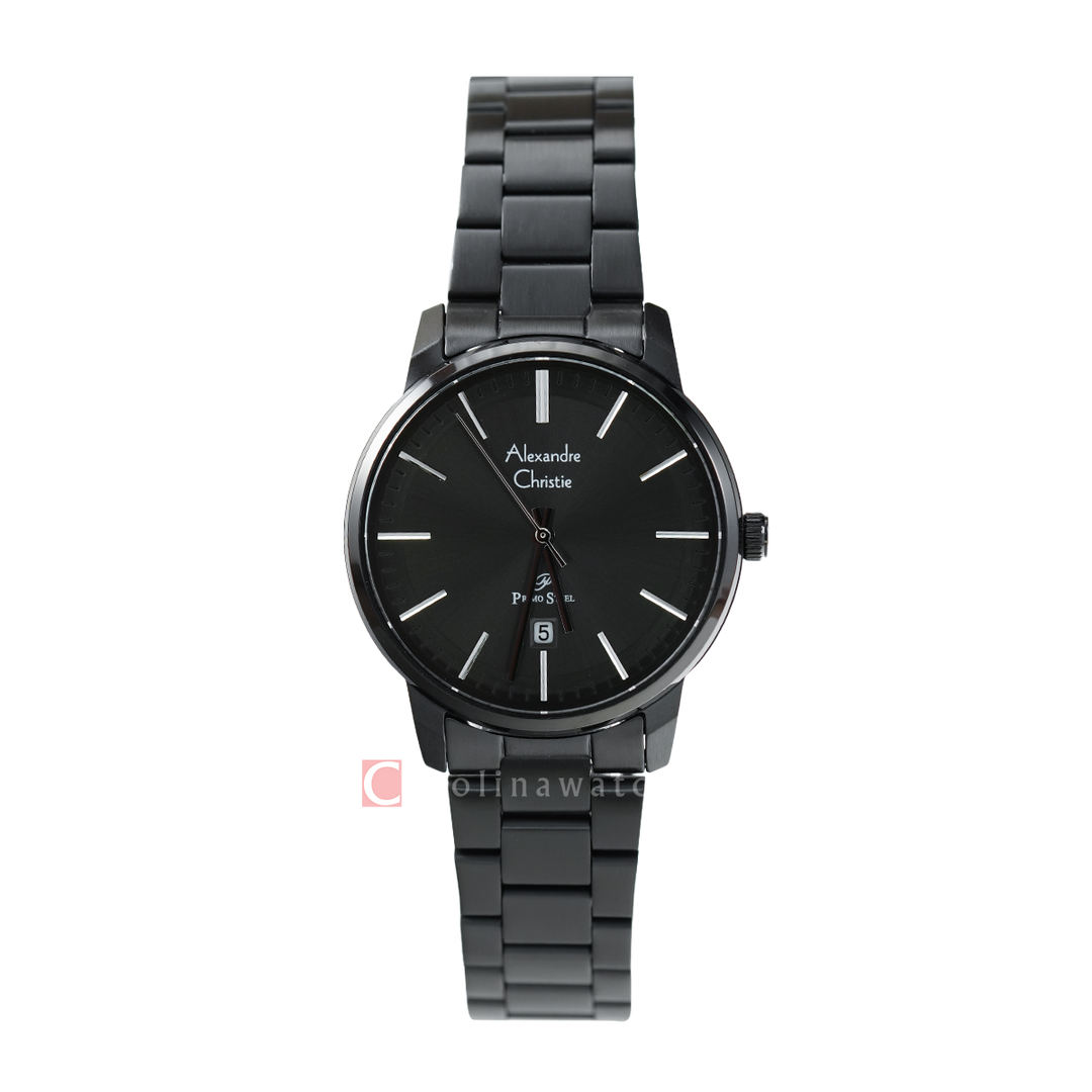 Jam Tangan Alexandre Christie Primo Steel AC 1030 LDBIPBA Women Black Dial Black Stainless Steel Strap