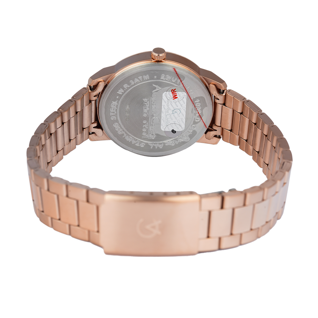 Jam Tangan Alexandre Christie Primo Steel AC 1030 LDBRGLN Women Rose Gold Dial Rose Gold Stainless Steel Strap