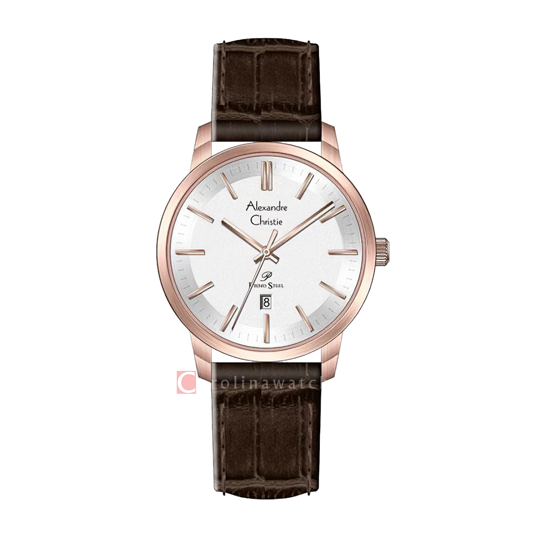 Jam Tangan Alexandre Christie Primo Steel AC 1030 LDLRGSL Women Silver Dial Brown Leather Strap