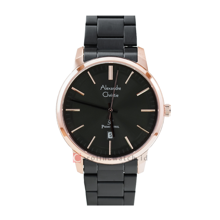 Jam Tangan Alexandre Christie Primo Steel AC 1030 MDBBRBA Men Black Dial Black Stainless Steel Strap