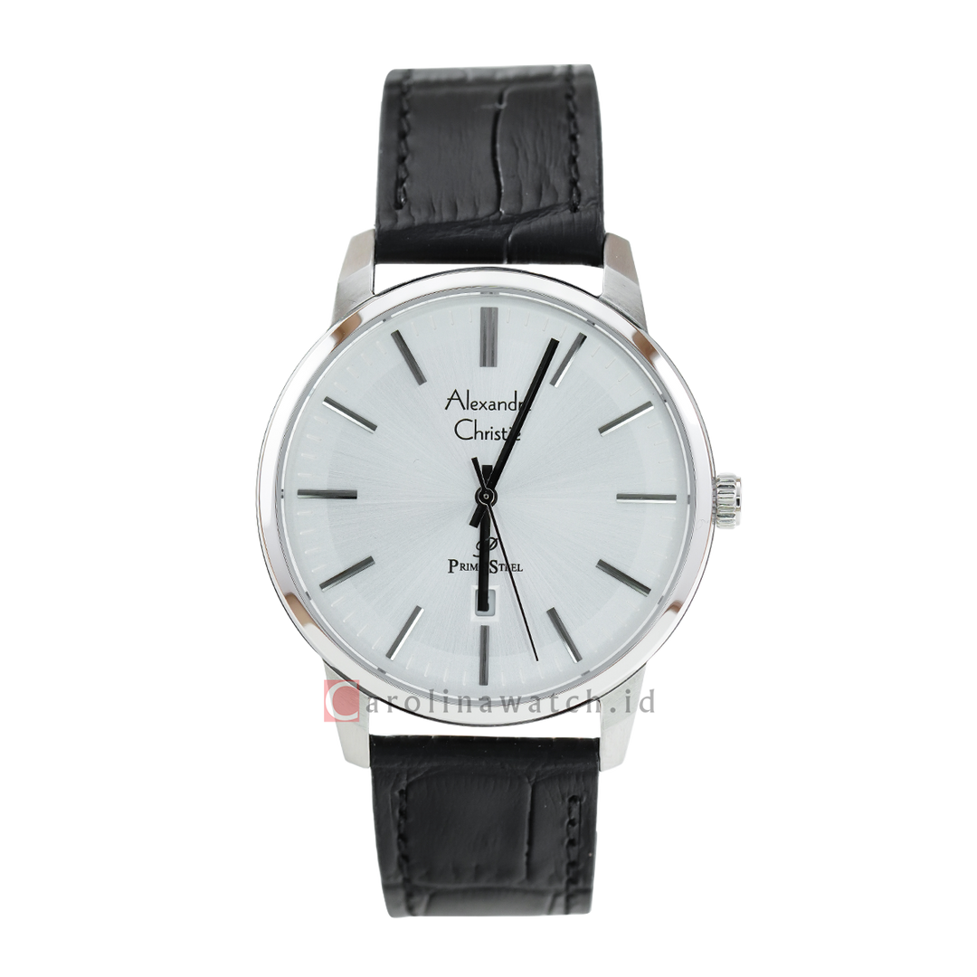 Jam Tangan Alexandre Christie Primo Steel AC 1030 MDLSSSL Men White Dial Black Leather Strap Strap