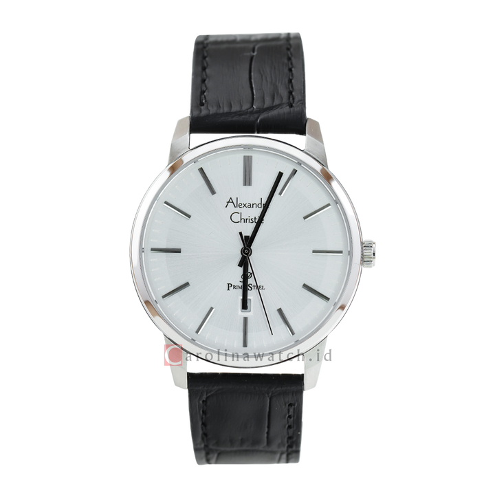 Jam Tangan Alexandre Christie Primo Steel AC 1030 MDLSSSL Men White Dial Black Leather Strap Strap