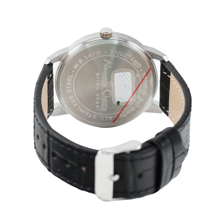 Jam Tangan Alexandre Christie Primo Steel AC 1030 MDLSSSL Men White Dial Black Leather Strap Strap