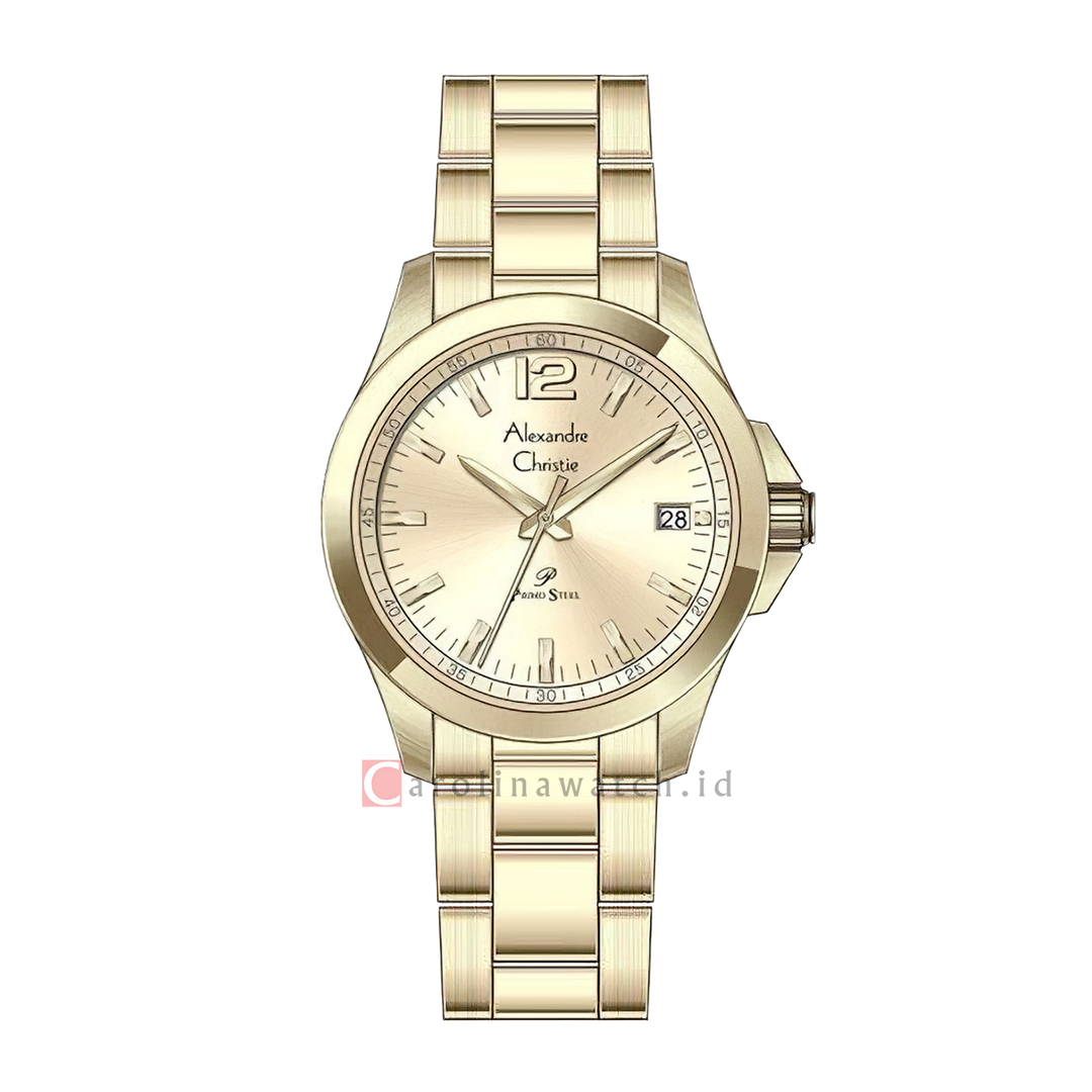 Jam Tangan Alexandre Christie Primo Steel AC 1031 LDBGPIV Women Gold Dial Gold Stainless Steel Strap