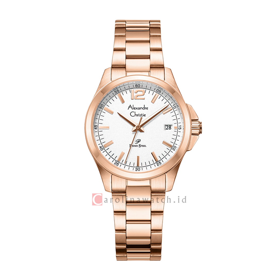 Jam Tangan Alexandre Christie Primo Steel AC 1031 LDBRGSL Women Silver Dial Rose Gold Stainless Steel Strap