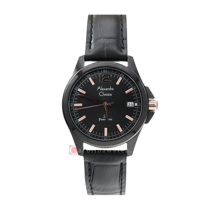 Jam Tangan Alexandre Christie Primo Steel AC 1031 LDLIPBARG Women Black Dial Black Leather Strap