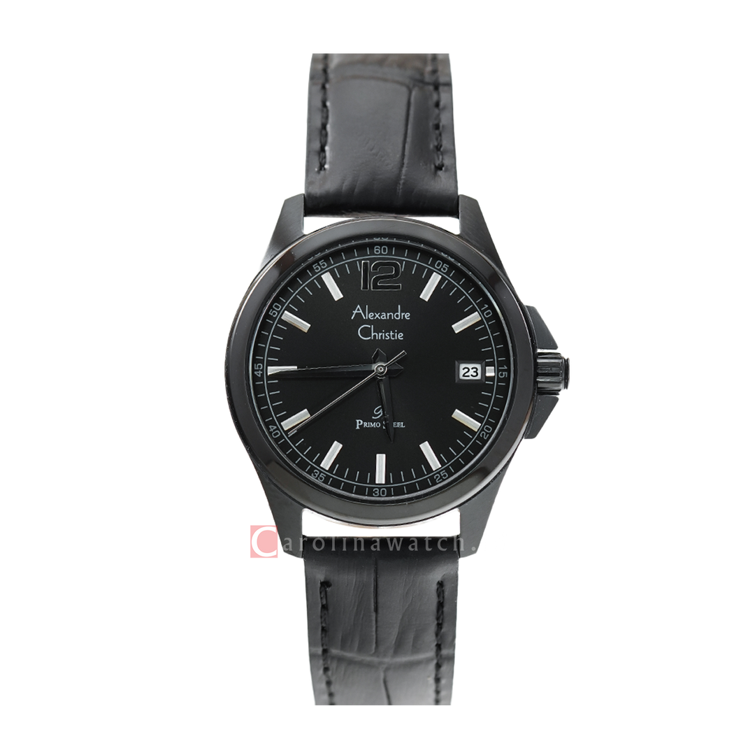 Jam Tangan Alexandre Christie Primo Steel AC 1031 LDLIPBA Women Black Dial Black Leather Strap