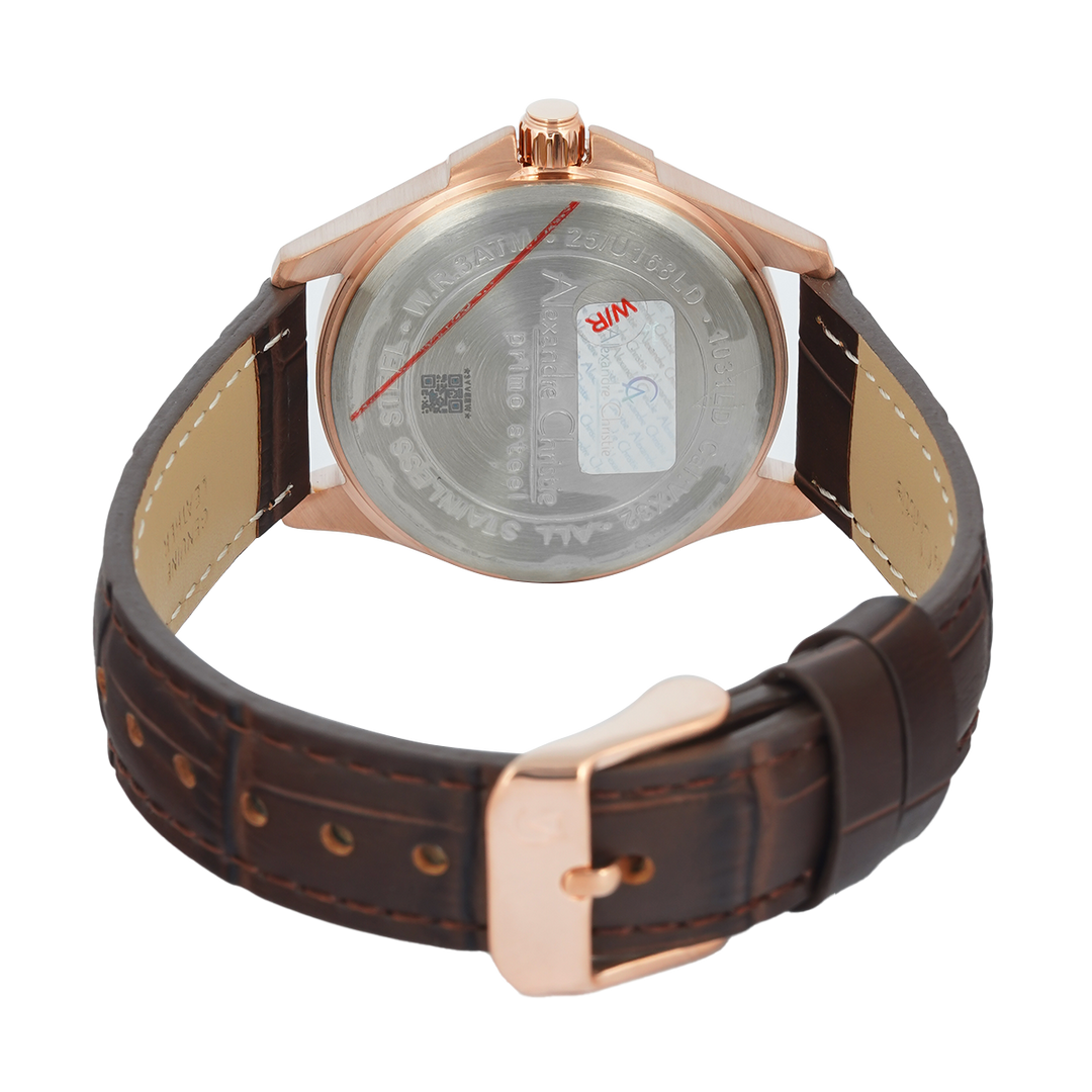 Jam Tangan Alexandre Christie Primo Steel AC 1031 LDLRGBABO Women Black Dial Brown Leather Strap