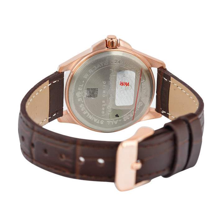 Jam Tangan Alexandre Christie Primo Steel AC 1031 LDLRGLN Women Gold Dial Brown Leather Strap