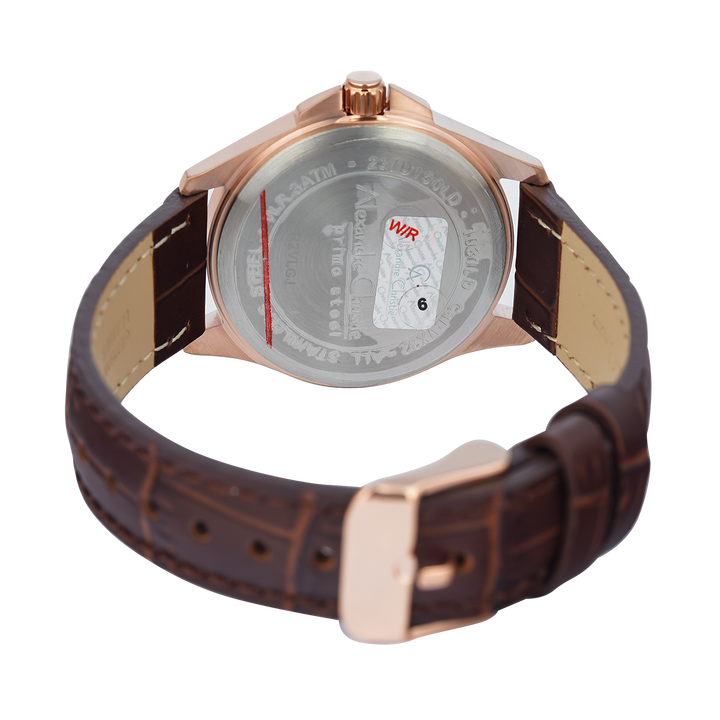 Jam Tangan Alexandre Christie Primo Steel AC 1031 LDLRGSL Women Silver Dial Brown Leather Strap