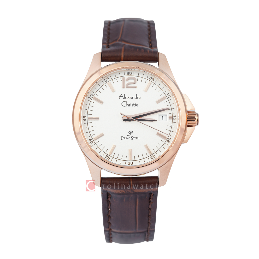 Jam Tangan Alexandre Christie Primo Steel AC 1031 LDLRGSL Women Silver Dial Brown Leather Strap