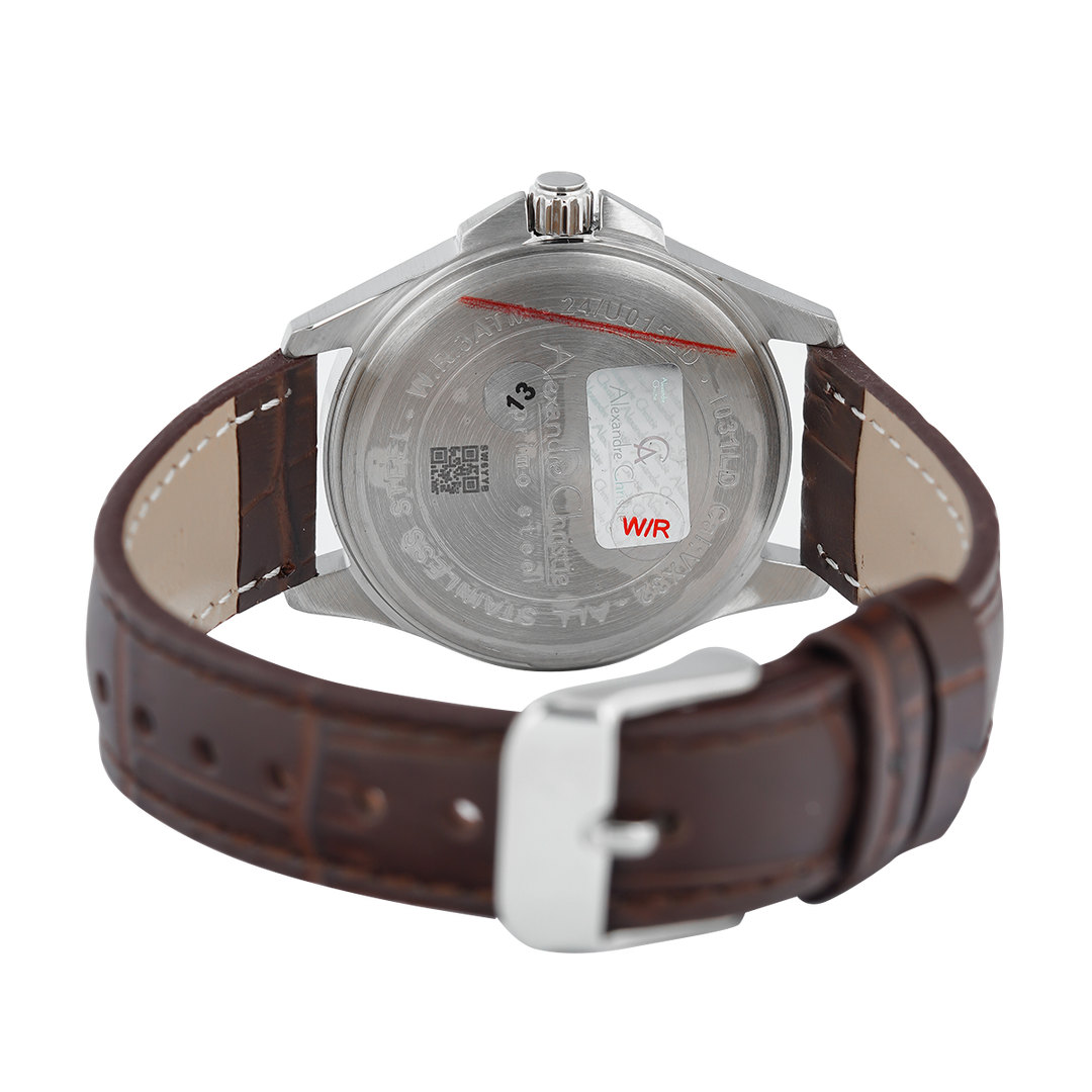 Jam Tangan Alexandre Christie Primo Steel AC 1031 LDLSSSLBO Women White Dial Brown Leather Strap