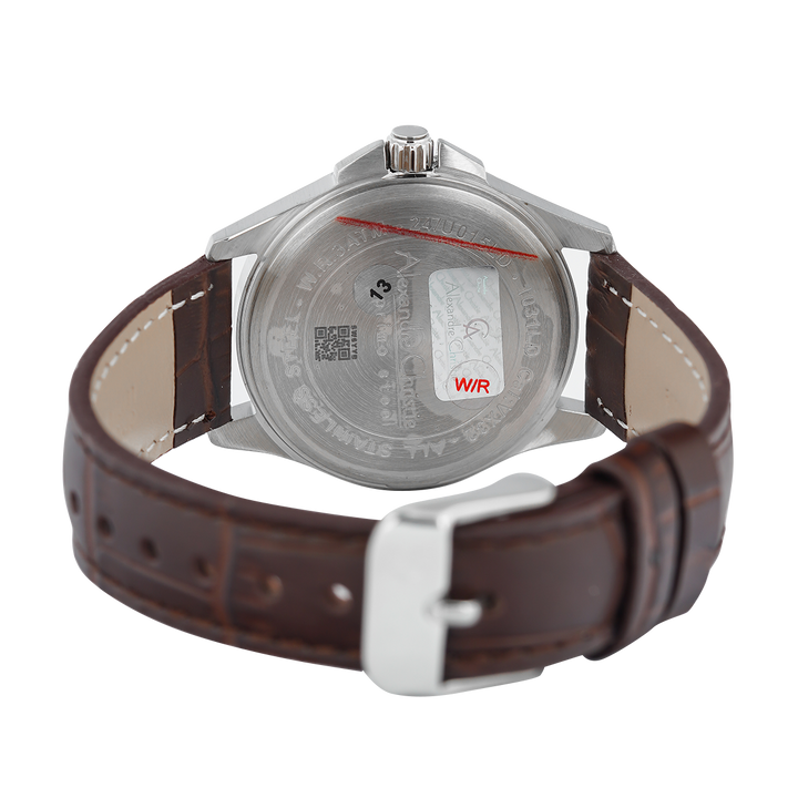 Jam Tangan Alexandre Christie Primo Steel AC 1031 LDLSSSLBO Women White Dial Brown Leather Strap