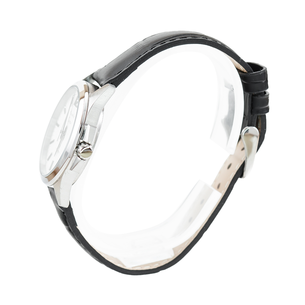 Jam Tangan Alexandre Christie Primo Steel AC 1031 LDLSSSL Women White Dial Black Leather Strap