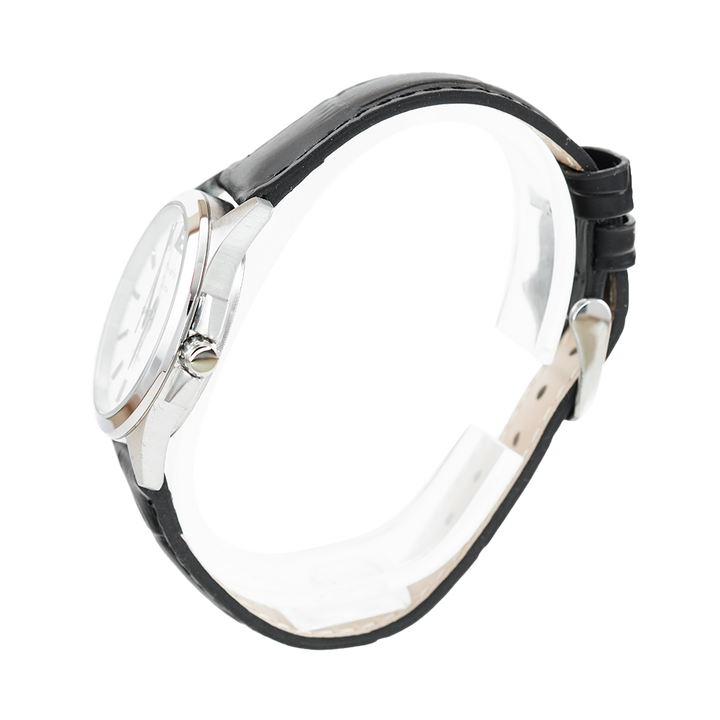 Jam Tangan Alexandre Christie Primo Steel AC 1031 LDLSSSL Women White Dial Black Leather Strap