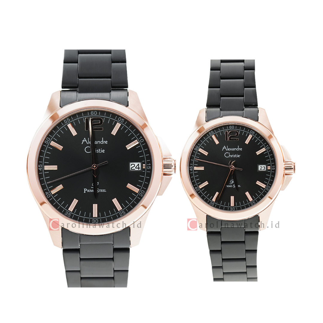 Jam Tangan Couple Alexandre Christie Primo Steel AC 1031 M/LDBBRBA Black Dial Black Stainless Steel Strap