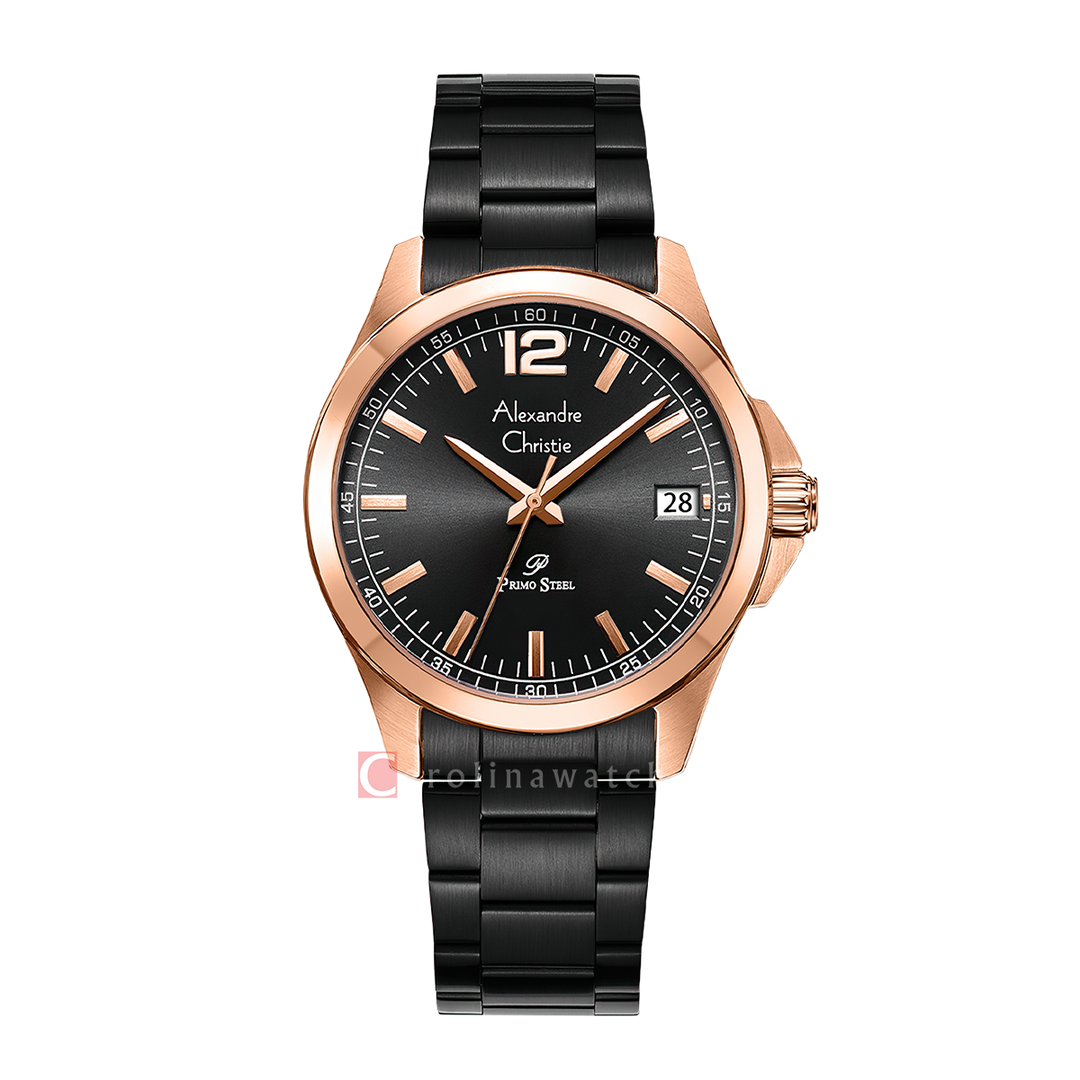 Jam Tangan Alexandre Christie Primo Steel AC 1031 MDBBRBA Men Black Dial Black Stainless Steel Strap