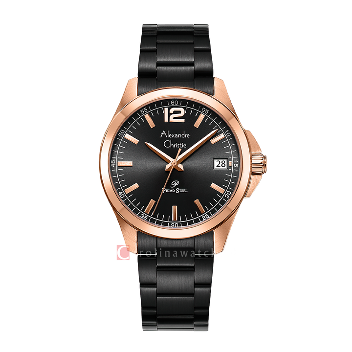 Jam Tangan Alexandre Christie Primo Steel AC 1031 MDBBRBA Men Black Dial Black Stainless Steel Strap