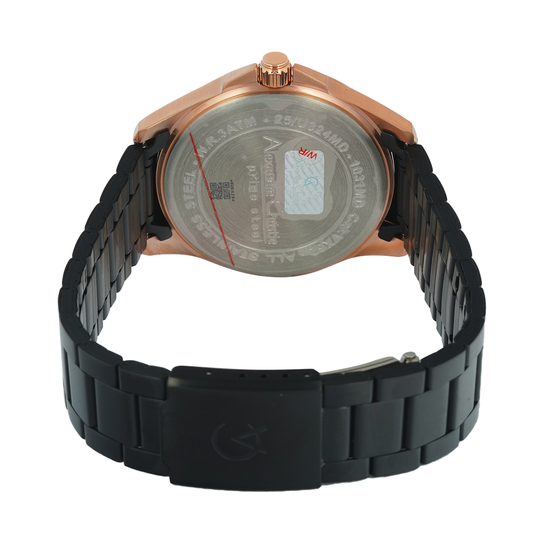 Jam Tangan Alexandre Christie Primo Steel AC 1031 MDBBRBA Men Black Dial Black Stainless Steel Strap