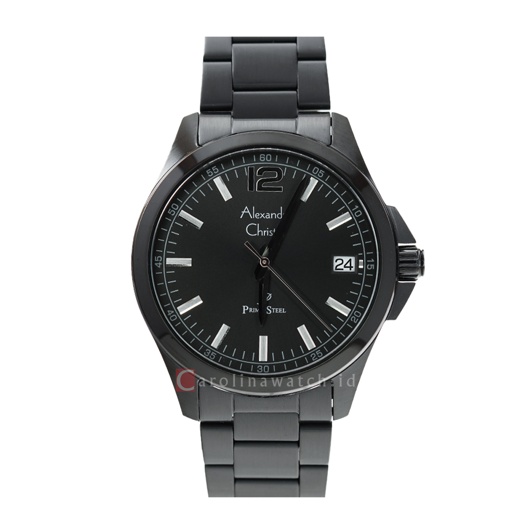 Jam Tangan Alexandre Christie Primo Steel AC 1031 MDBIPBA Men Black Dial Black Stainless Steel Strap