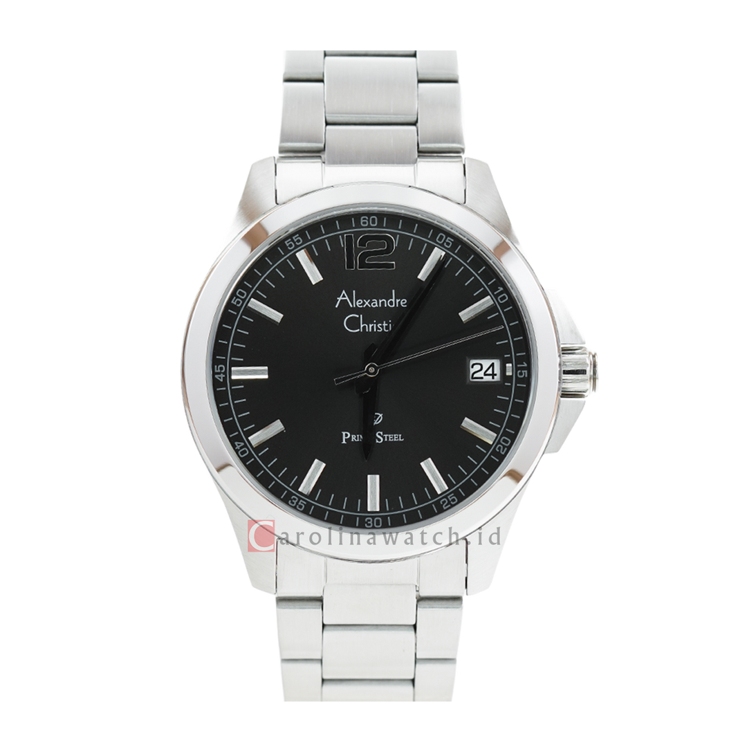 Jam Tangan Alexandre Christie Primo Steel AC 1031 MDBSSBA Men Black Dial Stainless Steel Strap