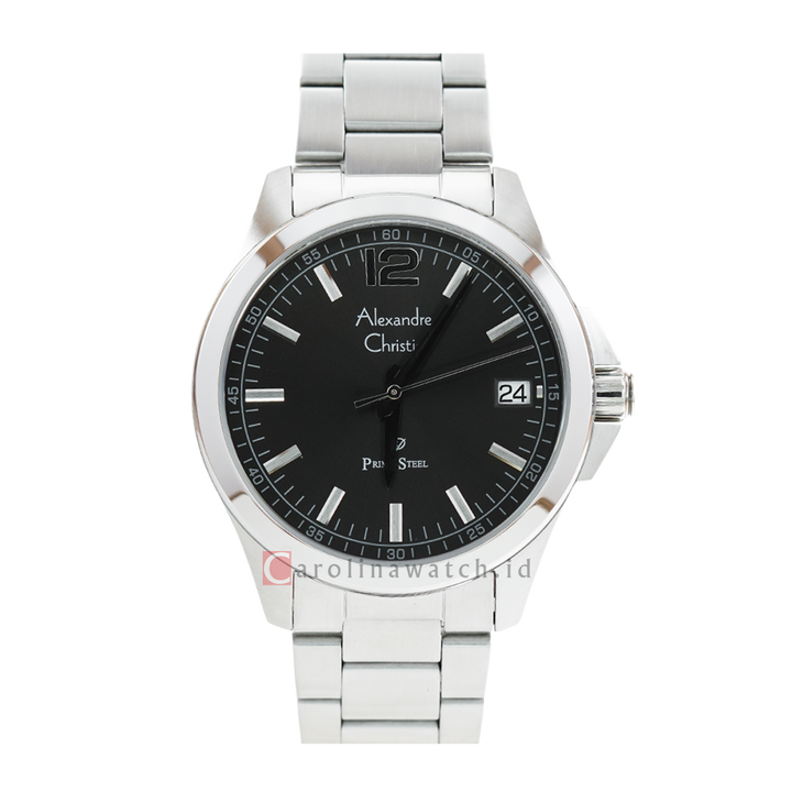 Jam Tangan Alexandre Christie Primo Steel AC 1031 MDBSSBA Men Black Dial Stainless Steel Strap
