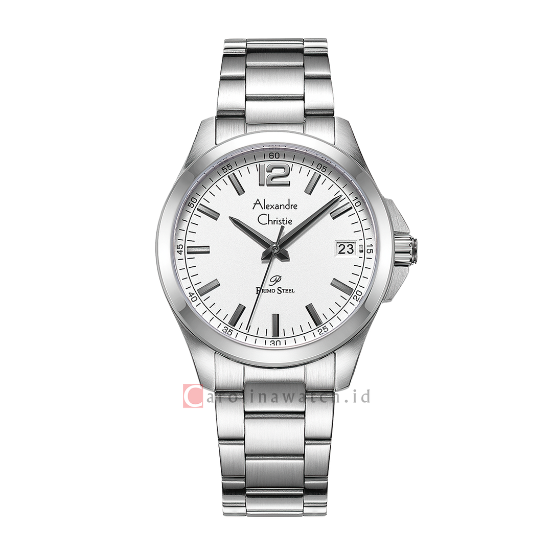 Jam Tangan Alexandre Christie Primo Steel AC 1031 MDBSSSL Men Silver White Dial Stainless Steel Strap