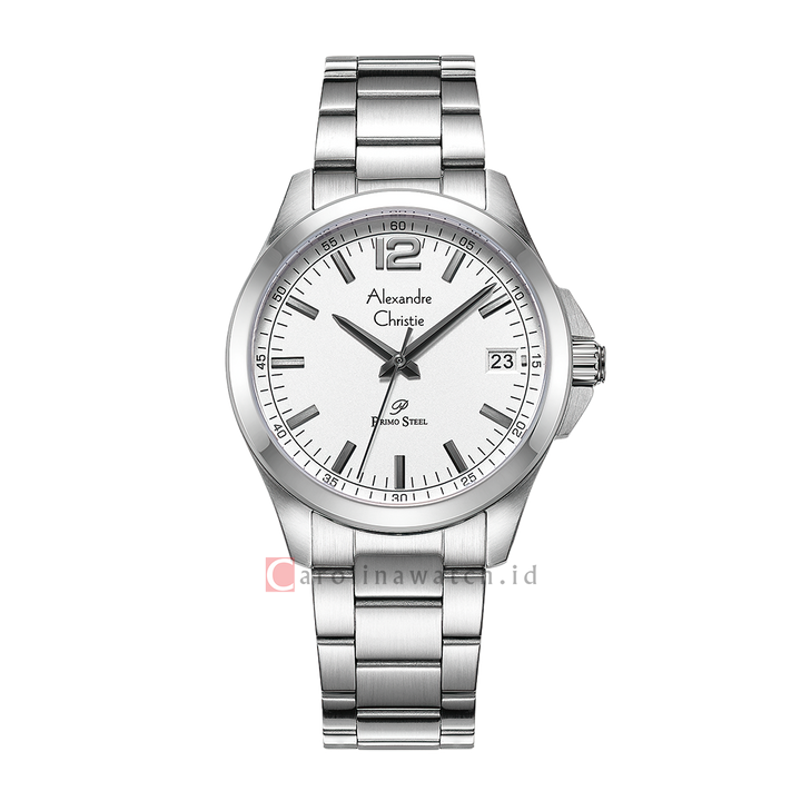 Jam Tangan Alexandre Christie Primo Steel AC 1031 MDBSSSL Men Silver White Dial Stainless Steel Strap