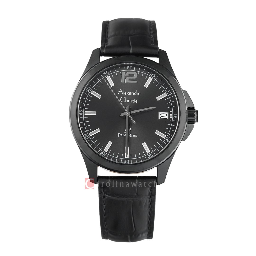 Jam Tangan Alexandre Christie Primo Steel AC 1031 MDLIPBA Men Black Dial Black Leather Strap
