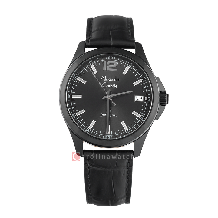 Jam Tangan Alexandre Christie Primo Steel AC 1031 MDLIPBA Men Black Dial Black Leather Strap