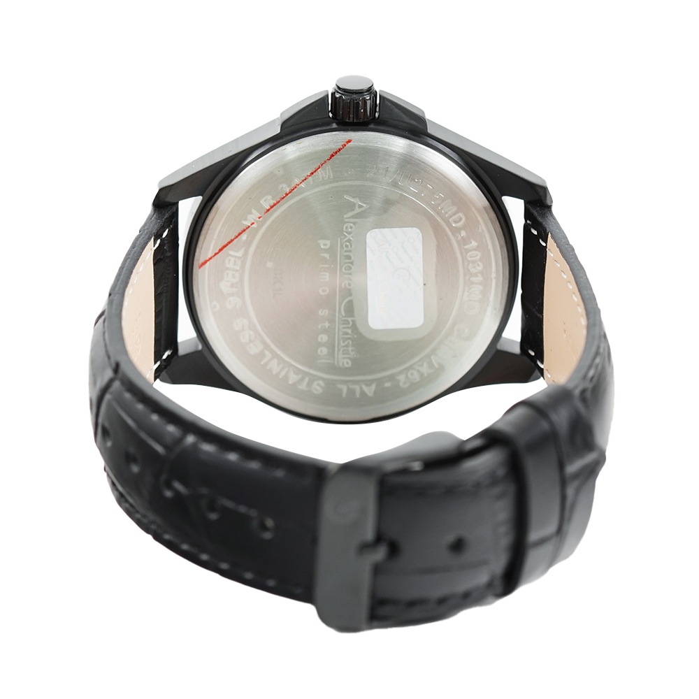 Jam Tangan Alexandre Christie Primo Steel AC 1031 MDLIPBA Men Black Dial Black Leather Strap