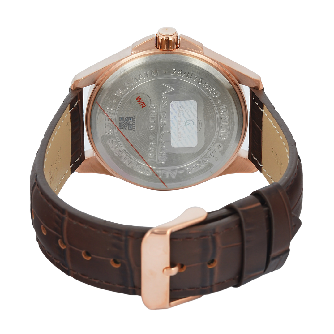 Jam Tangan Alexandre Christie Primo Steel AC 1031 MDLRGBABO Men Black Dial Brown Leather Strap