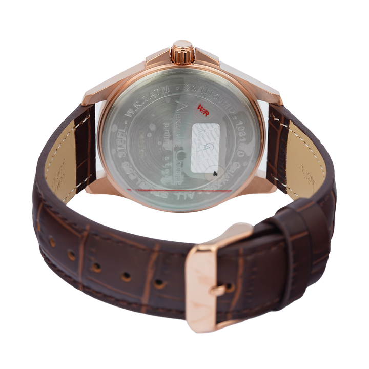 Jam Tangan Alexandre Christie Primo Steel AC 1031 MDLRGSL Men Silver Dial Brown Leather Strap