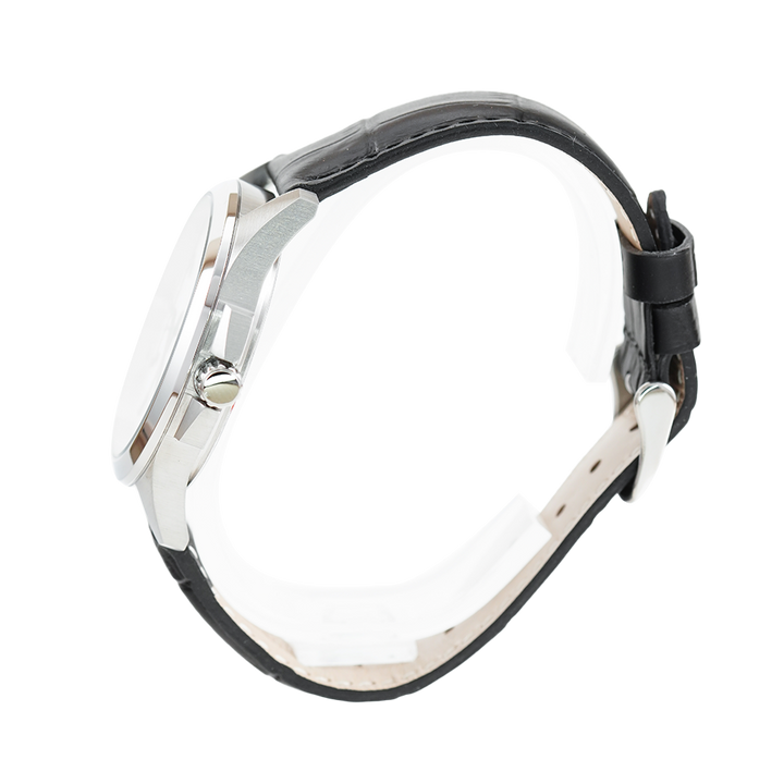 Jam Tangan Alexandre Christie Primo Steel AC 1031 MDLSSSL Men White Dial Black Leather Strap