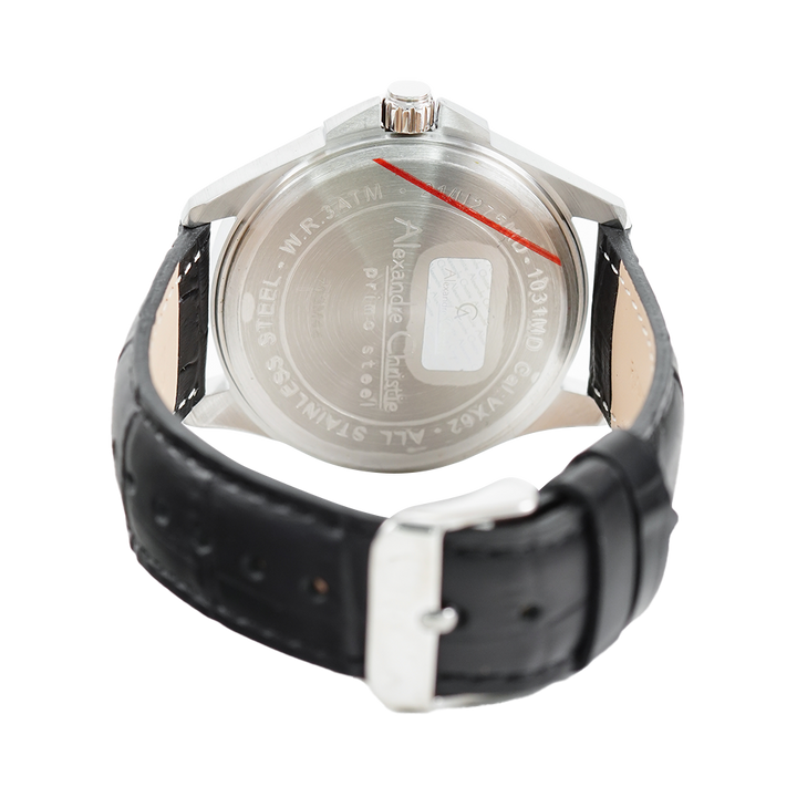 Jam Tangan Alexandre Christie Primo Steel AC 1031 MDLSSSL Men White Dial Black Leather Strap