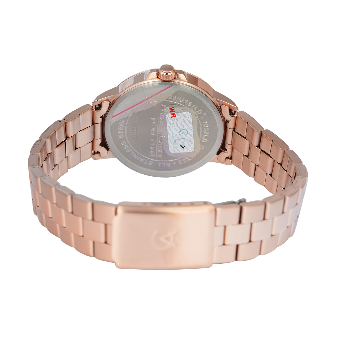 Jam Tangan Alexandre Christie Primo Steel AC 1032 LDBRGLN Women Gold Dial Rose Gold Stainless Steel Strap