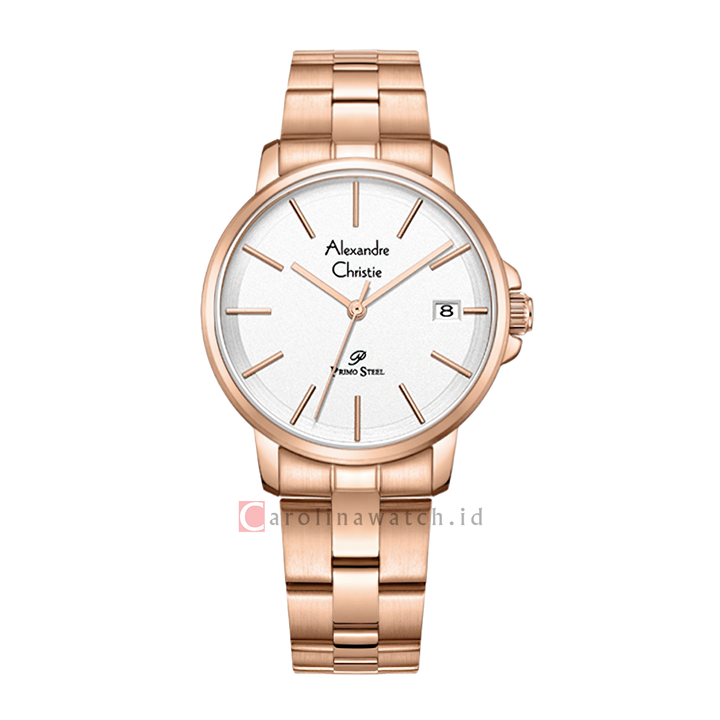 Jam Tangan Alexandre Christie Primo Steel AC 1032 LDBRGSL Women Silver Dial Rose Gold Stainless Steel Strap